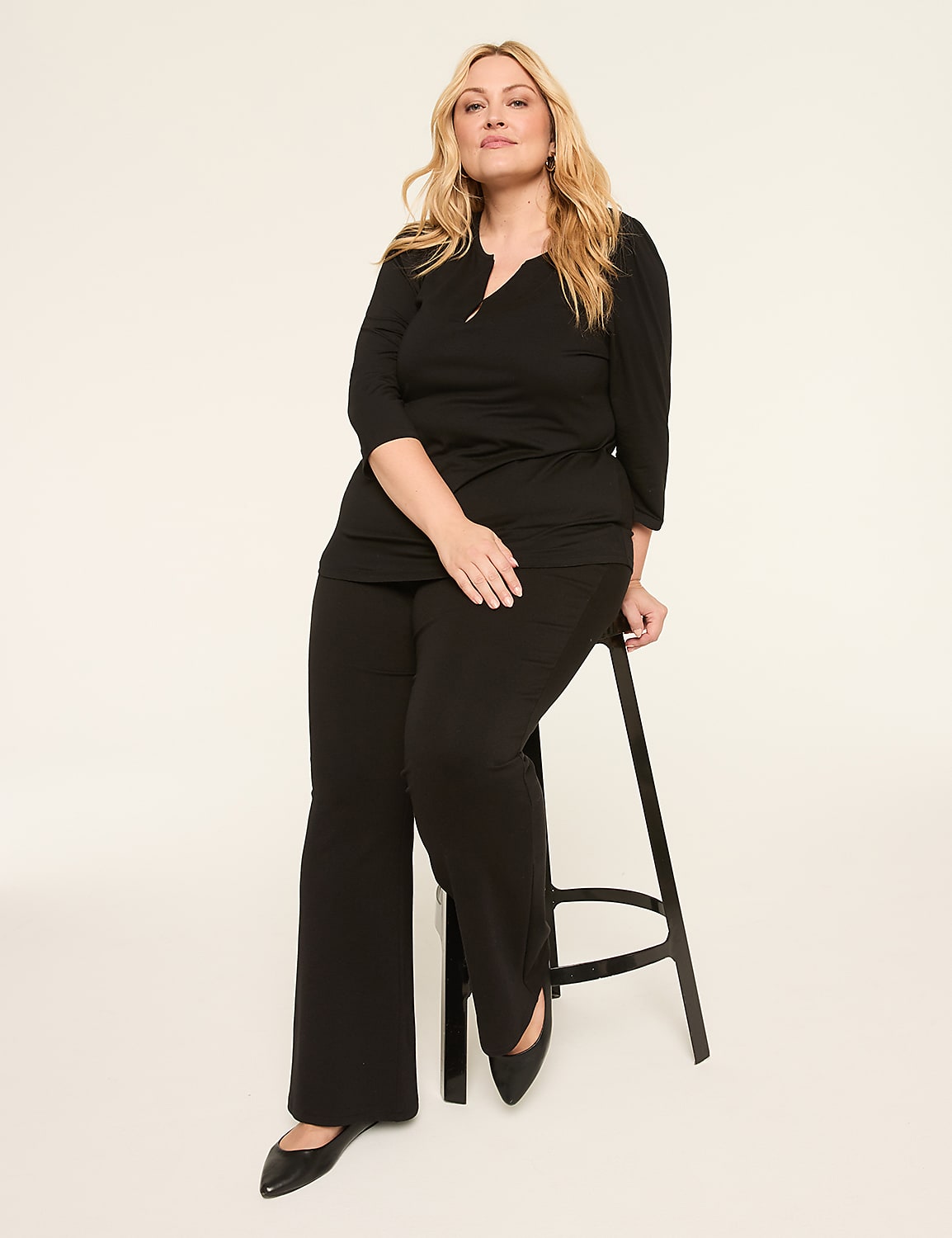 3/4-Sleeve Notch-Neck Keyhole Tee Product Image 3