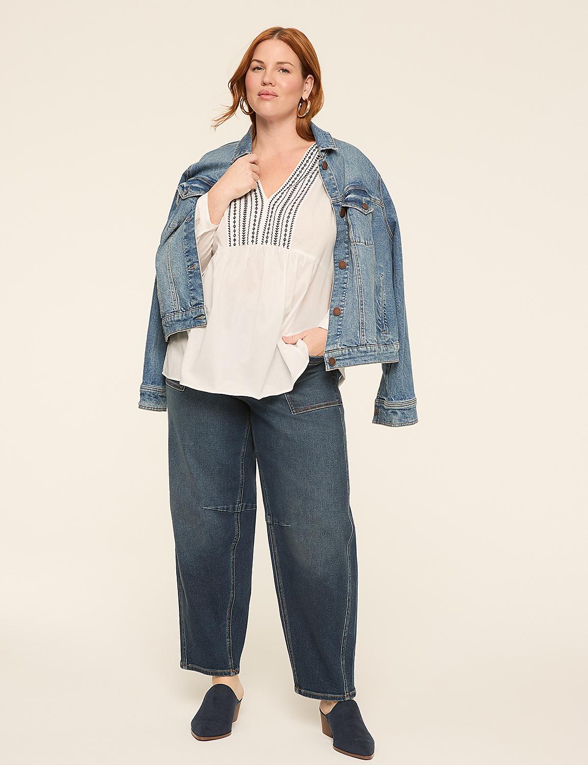 Long Sleeve V-Neck Popover Top Product Image 3
