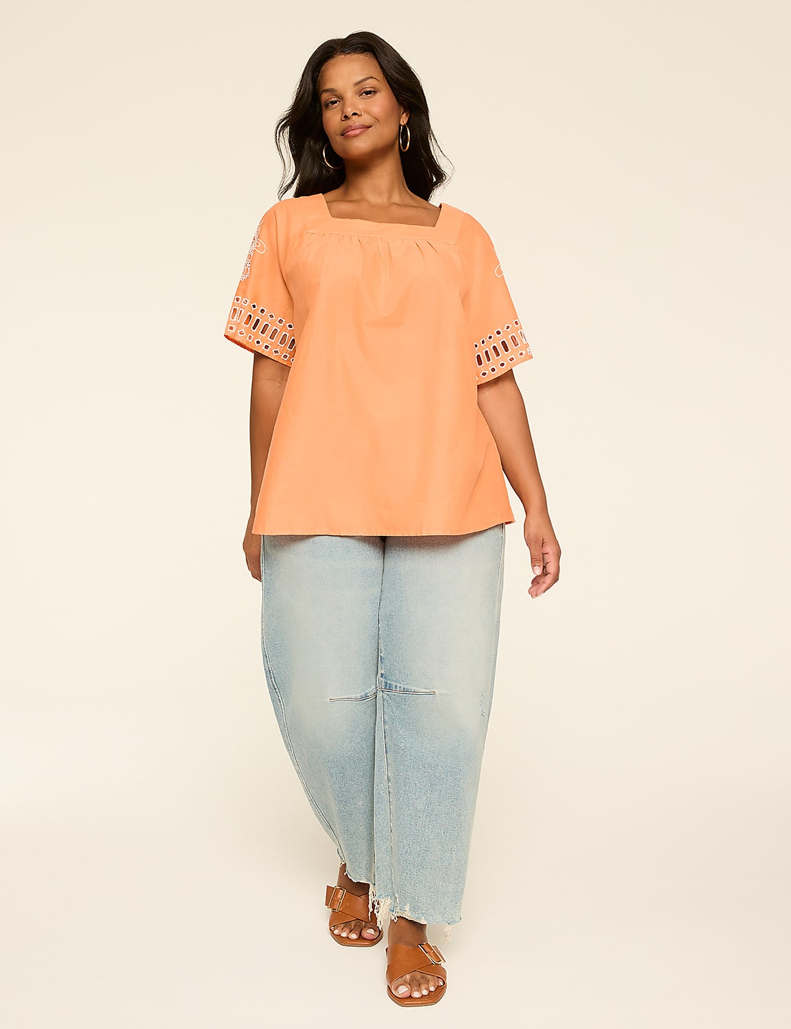 Flutter-Sleeve Embroidered Square-Neck Top Product Image 3