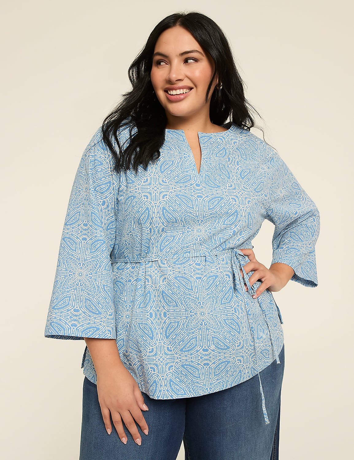 Bracelet Sleeve Notch Neck Tunic Product Image 1