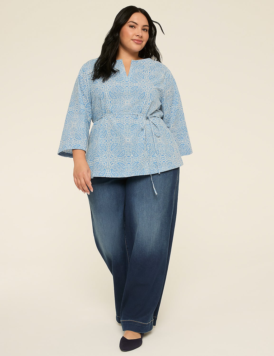 Bracelet Sleeve Notch Neck Tunic Product Image 3