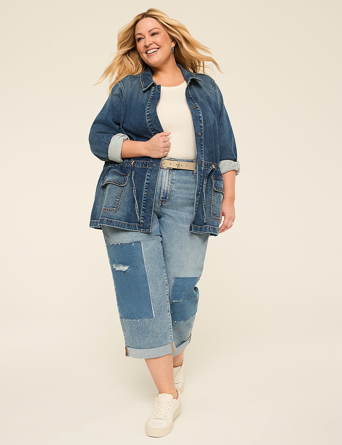 Cloud Knit Denim Cinched Waist Jacket Product Image 3