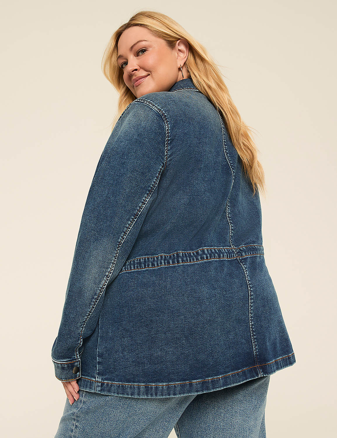 Cloud Knit Denim Cinched Waist Jacket Product Image 2
