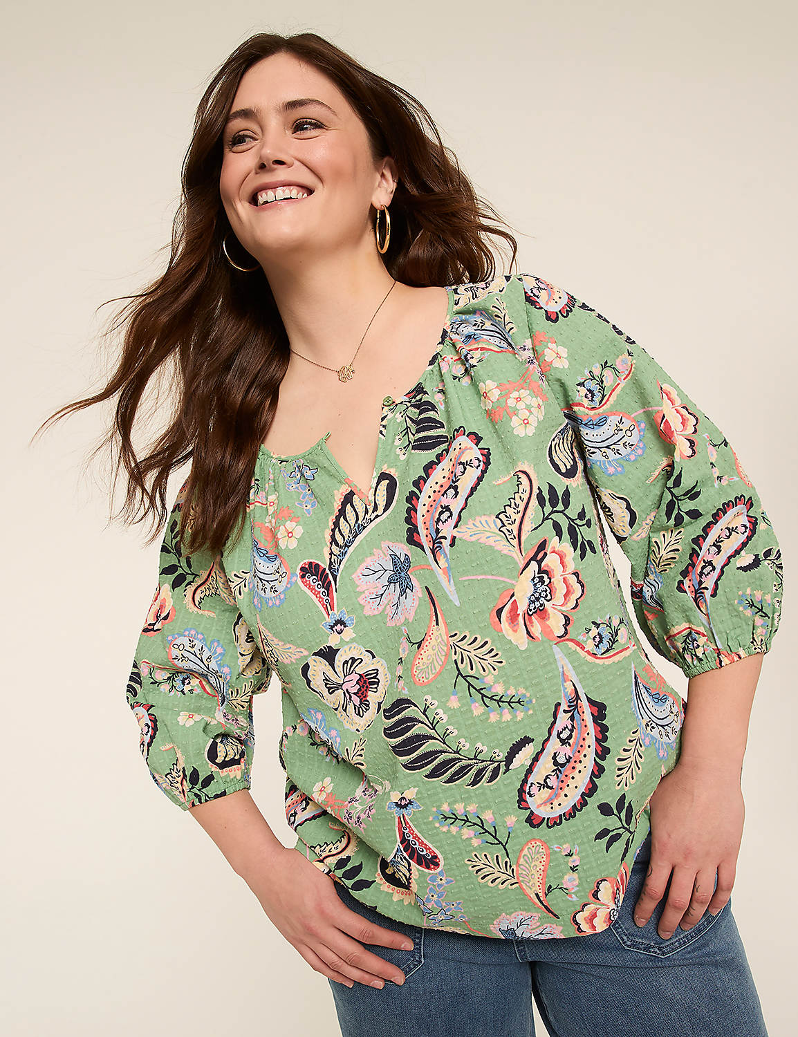 Bracelet Sleeve Notch Neck Tunic Product Image 1