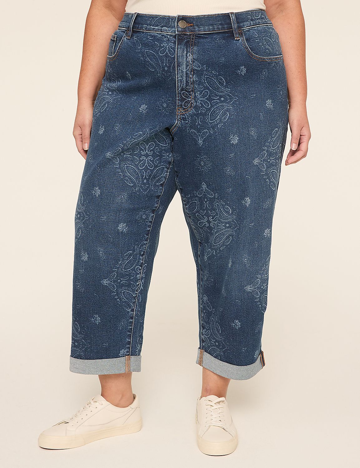 Boyfriend Fit Bandana Print Capri Jean Product Image 1