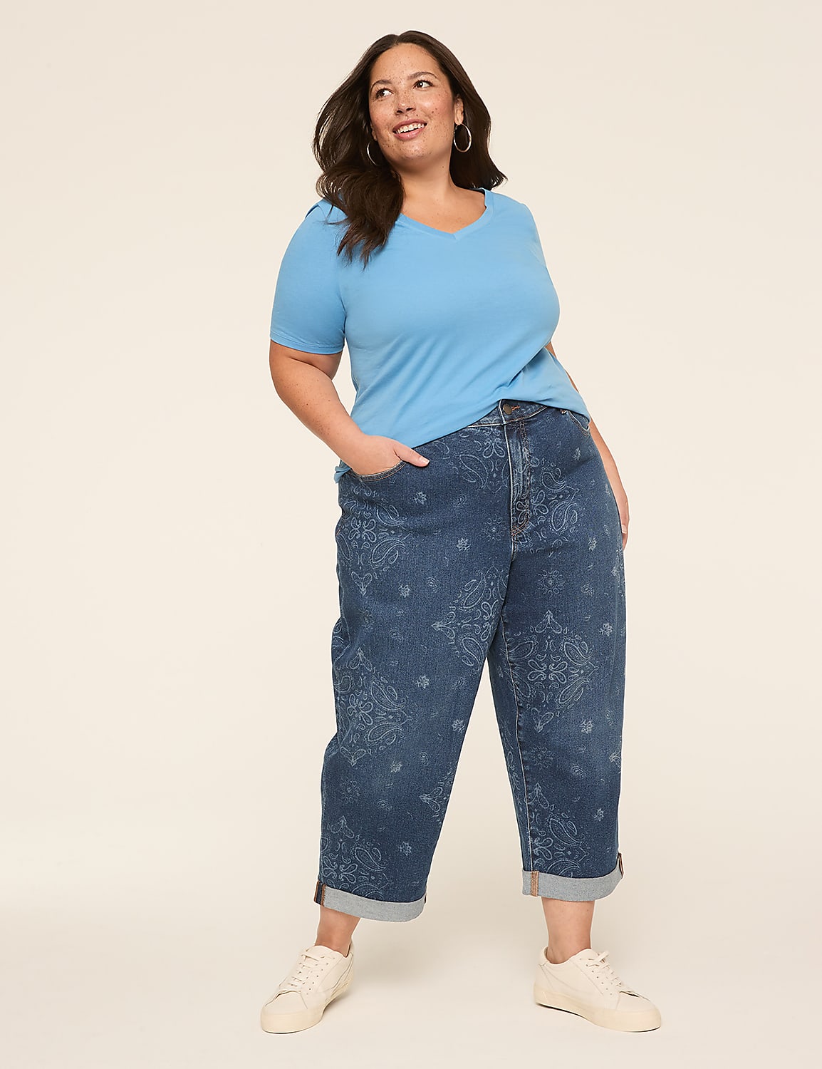 Boyfriend Fit Bandana Print Capri Jean Product Image 3