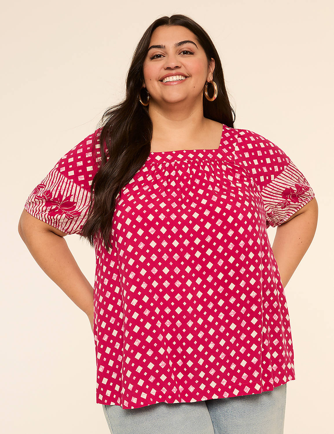 Short-Sleeve Square-Neck Blouse Product Image 1