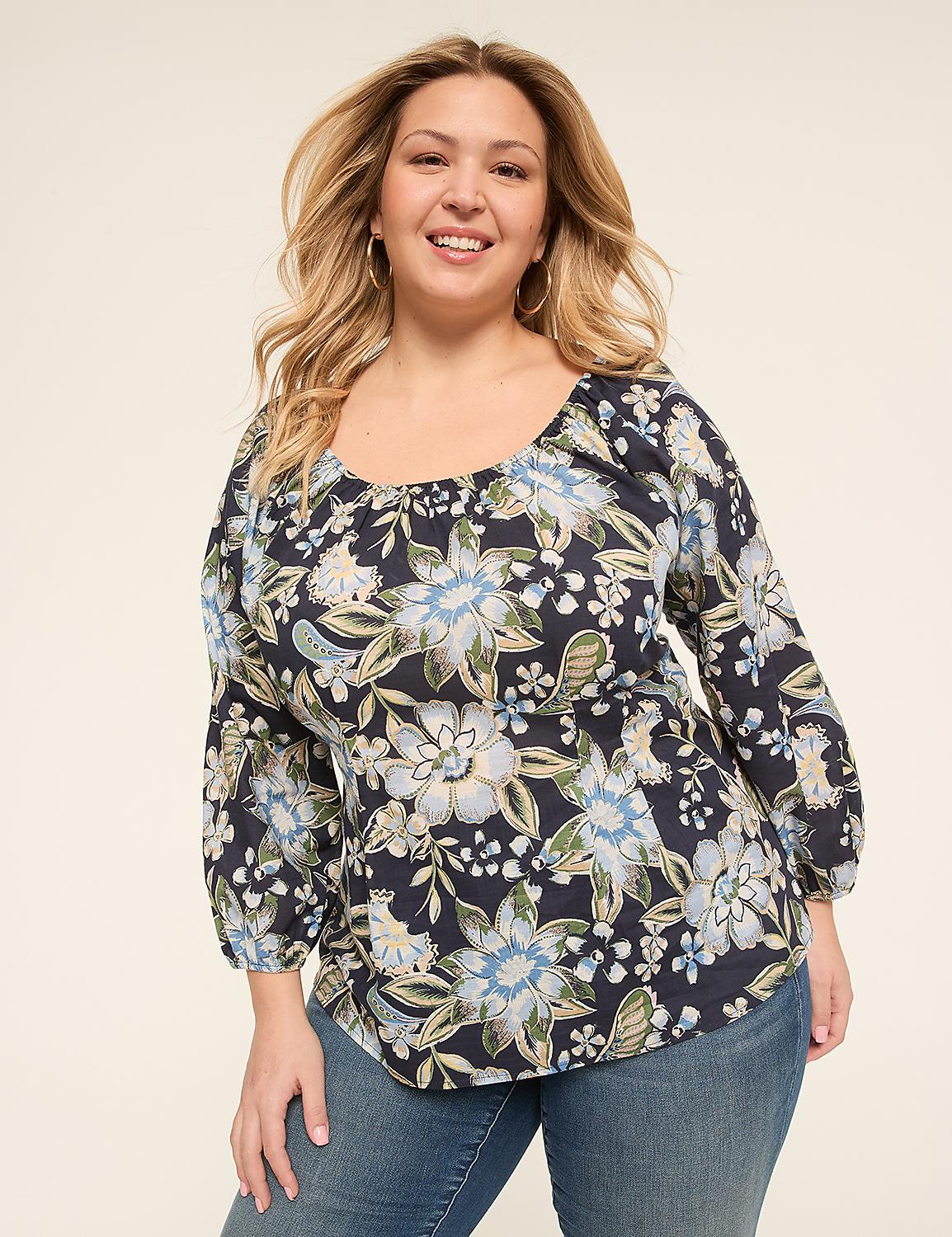 Bracelet Sleeve Scoop-Neck Blouse Product Image 1