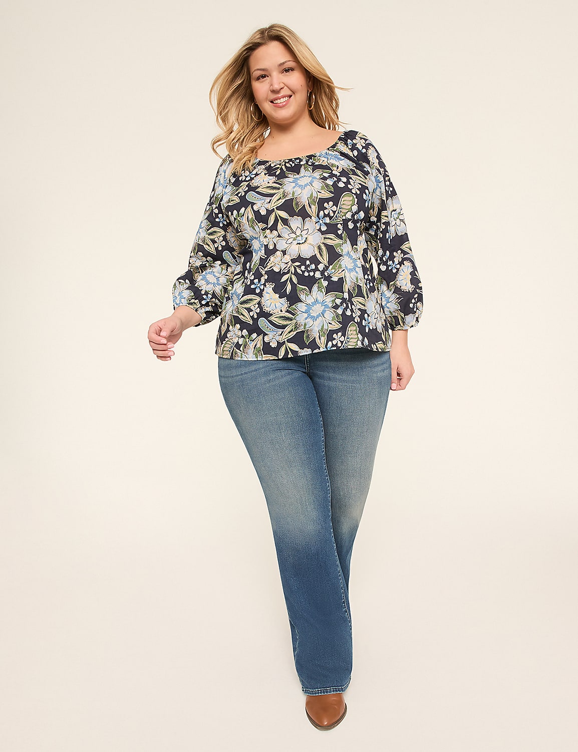 Bracelet Sleeve Scoop-Neck Blouse Product Image 3
