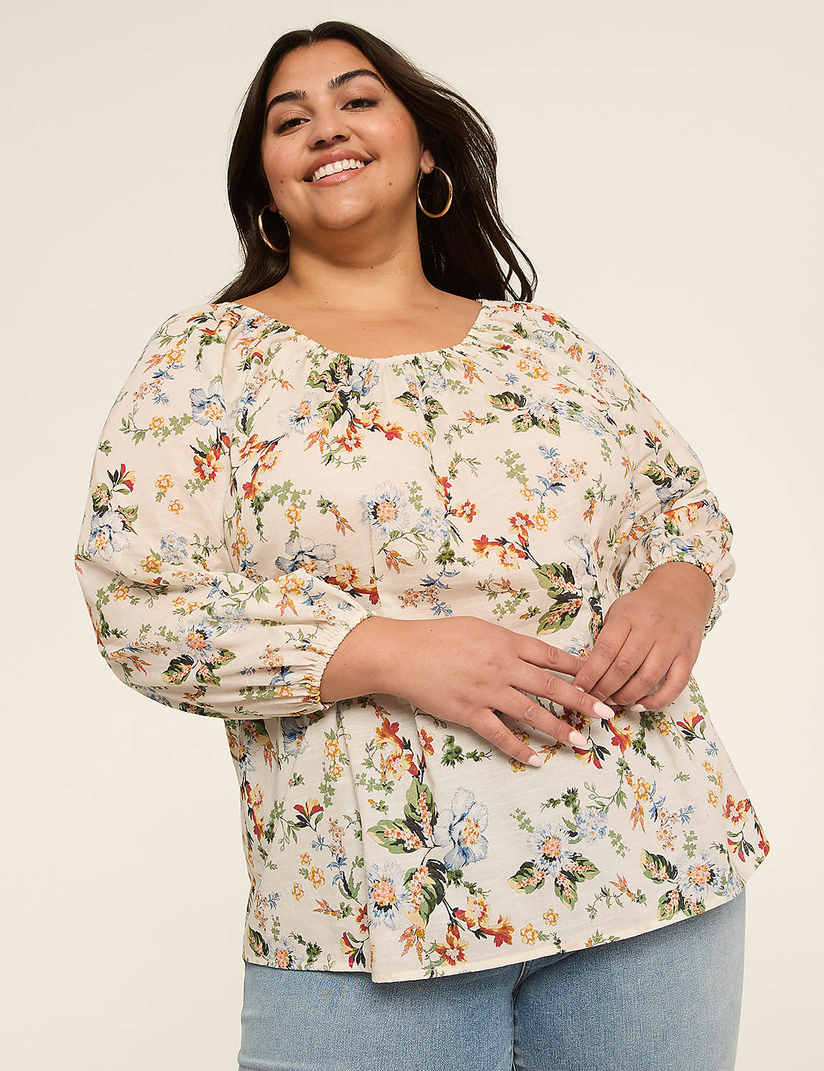 Bracelet Sleeve Scoop-Neck Blouse Product Image 1