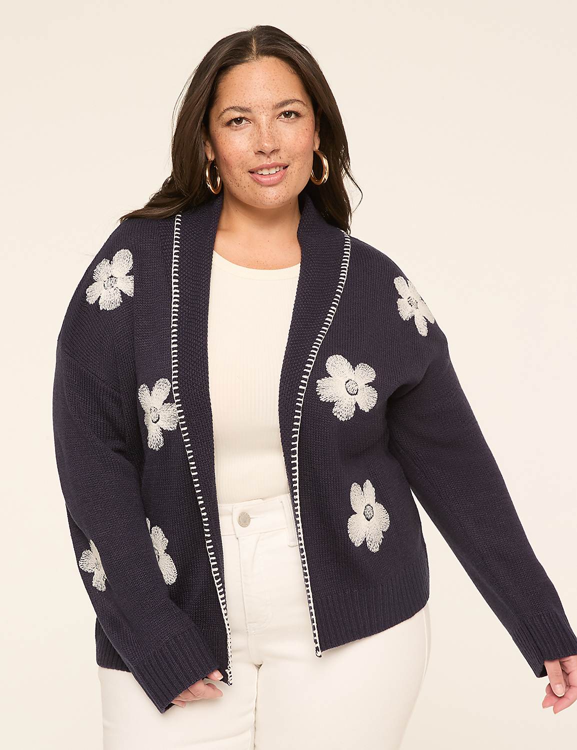 Open Front Embroidered Cardigan Product Image 1