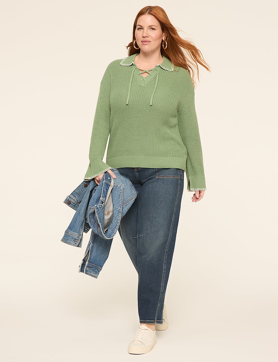 Bracelet Sleeve Tie Polo Sweater Product Image 3