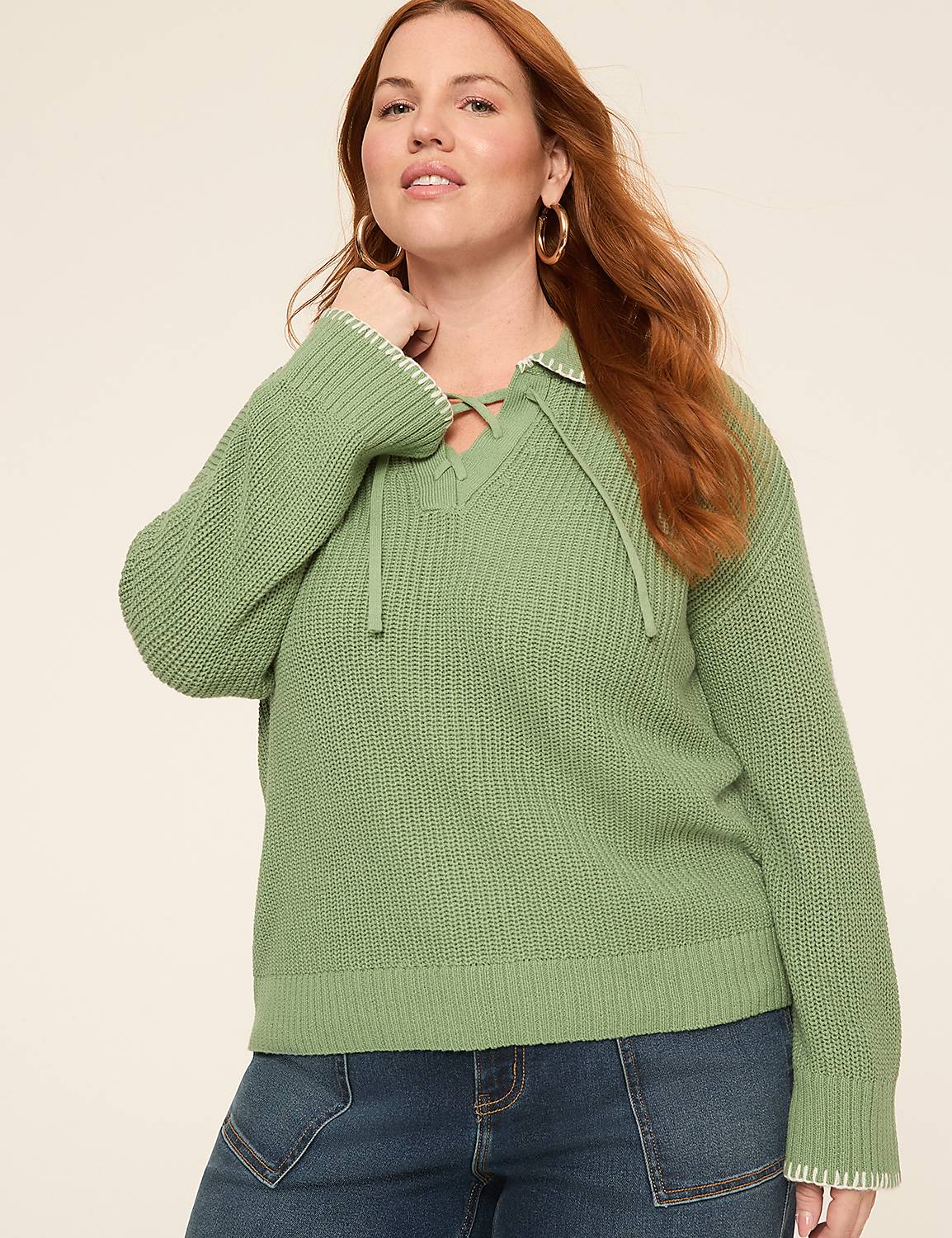 Bracelet Sleeve Tie Polo Sweater Product Image 1