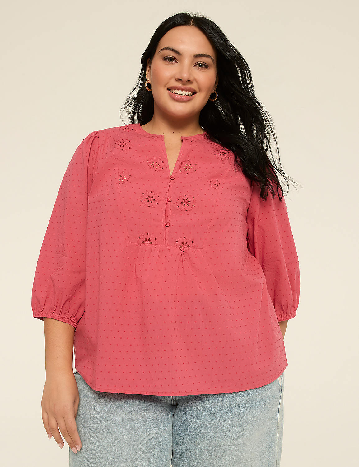 3/4-Sleeve Popover Blouse Product Image 1