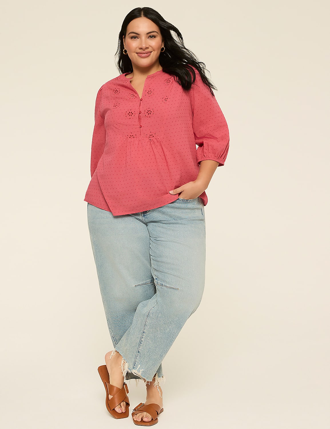 3/4-Sleeve Popover Blouse Product Image 3
