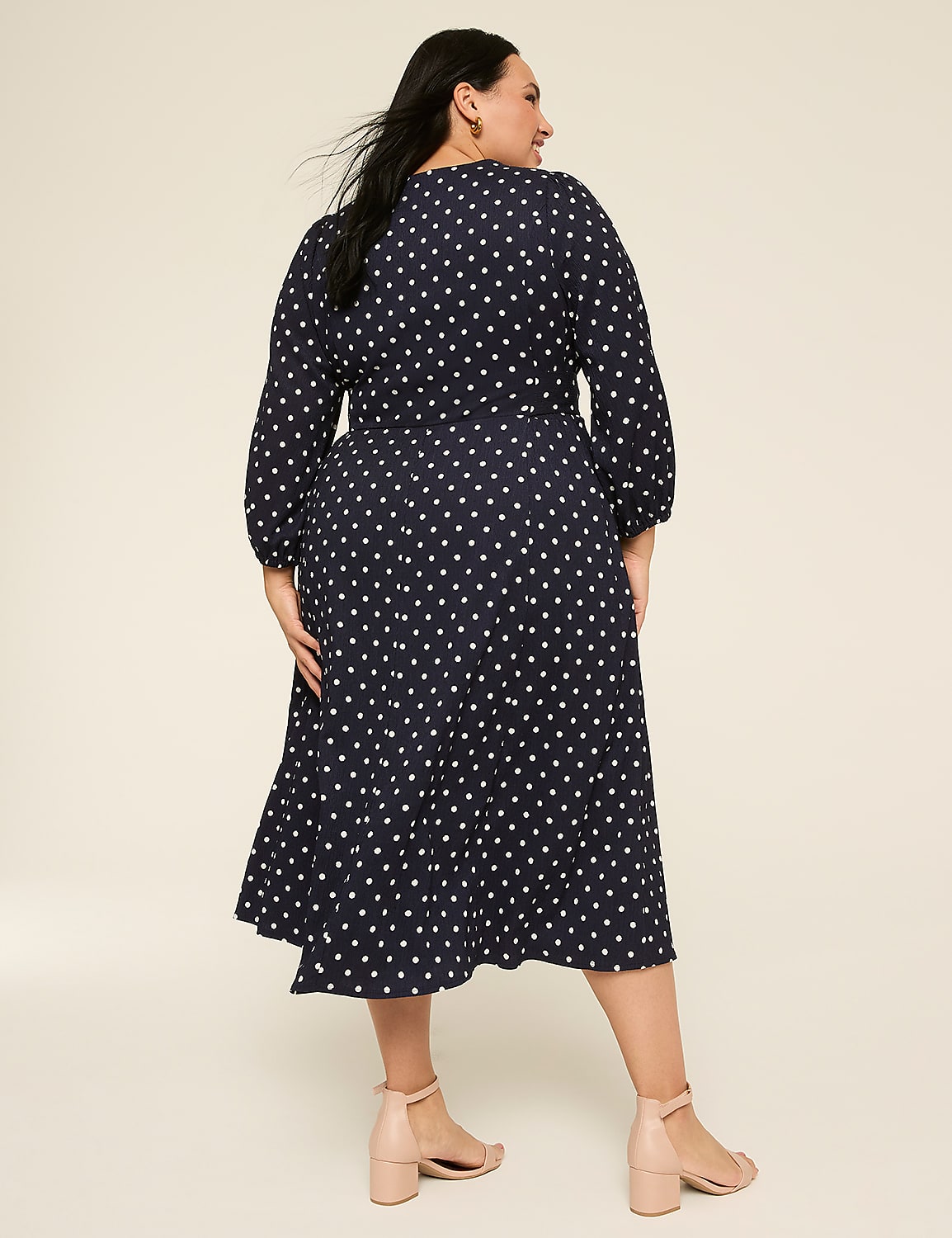 Lena Long-Sleeve Surplice-Neck Midi Dress Product Image 2