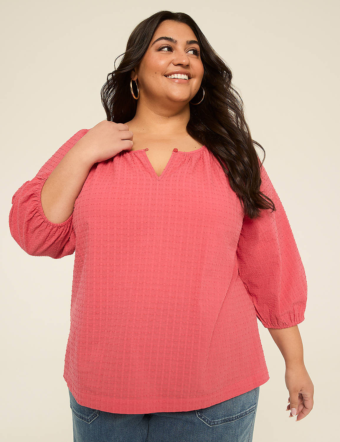 Elbow Sleeve Scoop-Neck Blouse Product Image 1
