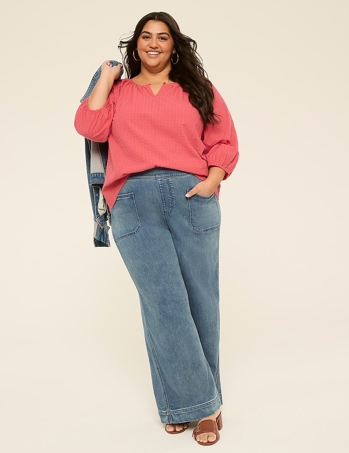 Elbow Sleeve Scoop-Neck Blouse Product Image 3