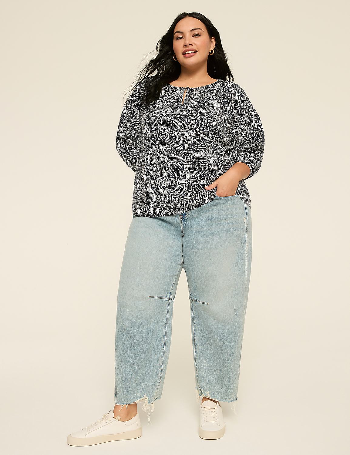Elbow Sleeve Scoop-Neck Blouse Product Image 3