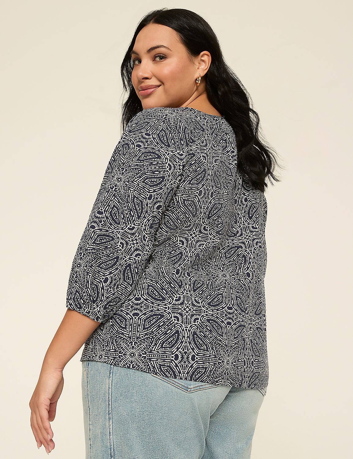 Elbow Sleeve Scoop-Neck Blouse Product Image 2