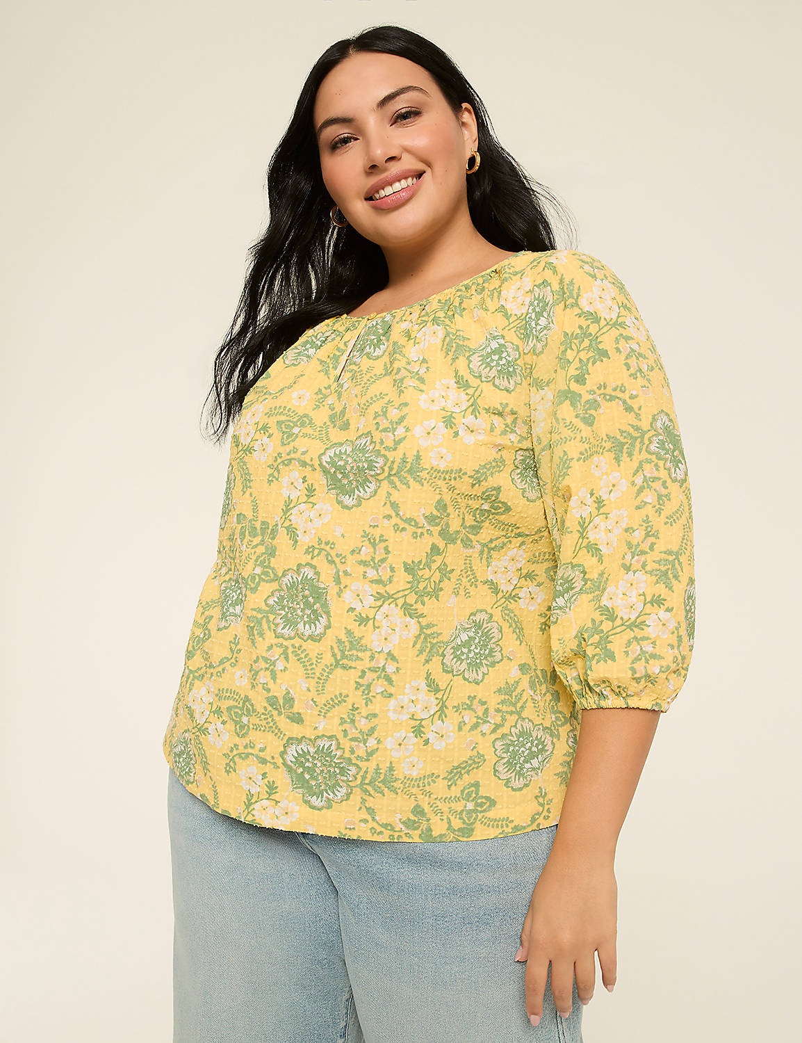 Elbow Sleeve Scoop-Neck Blouse Product Image 1