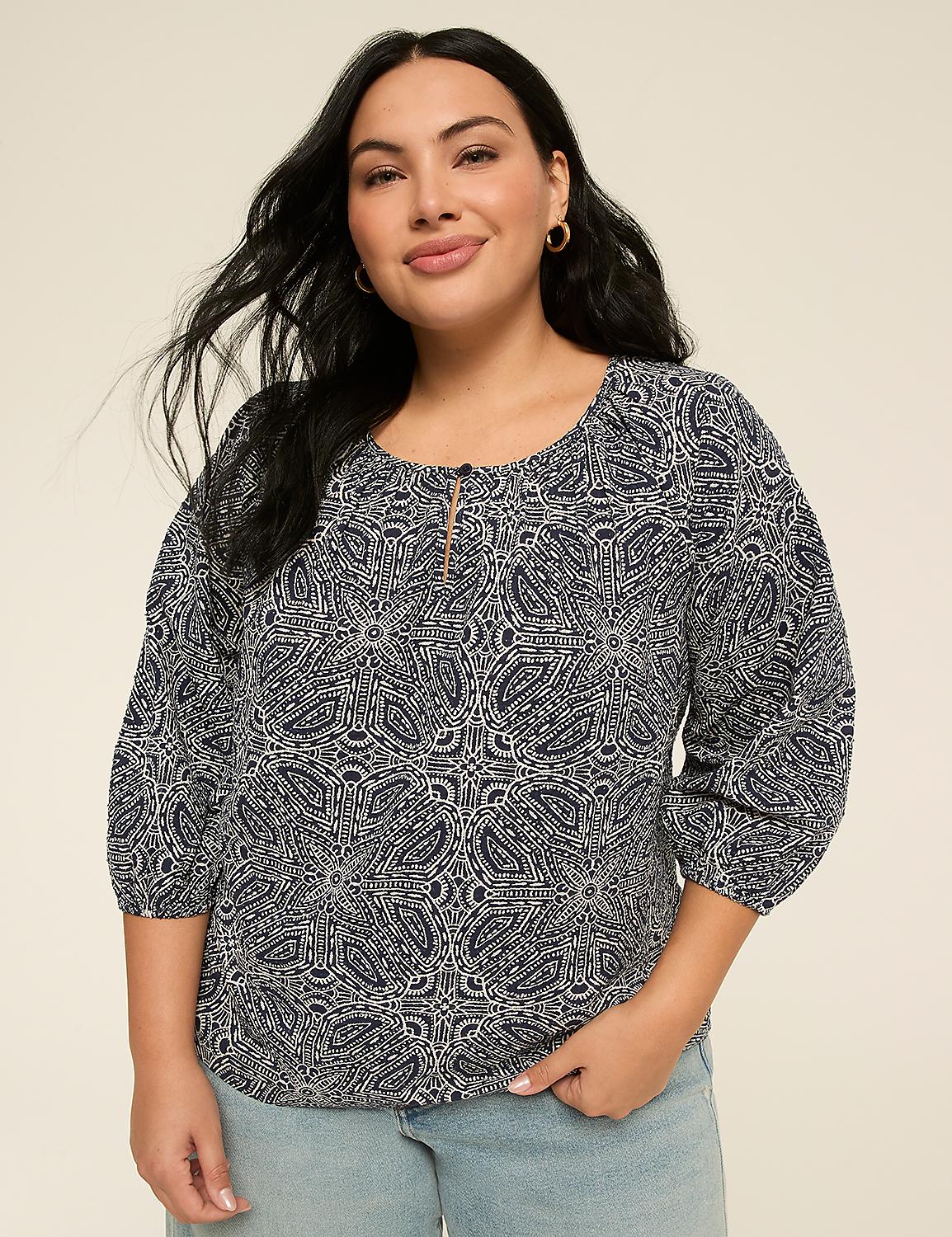 Elbow Sleeve Scoop-Neck Blouse Product Image 1