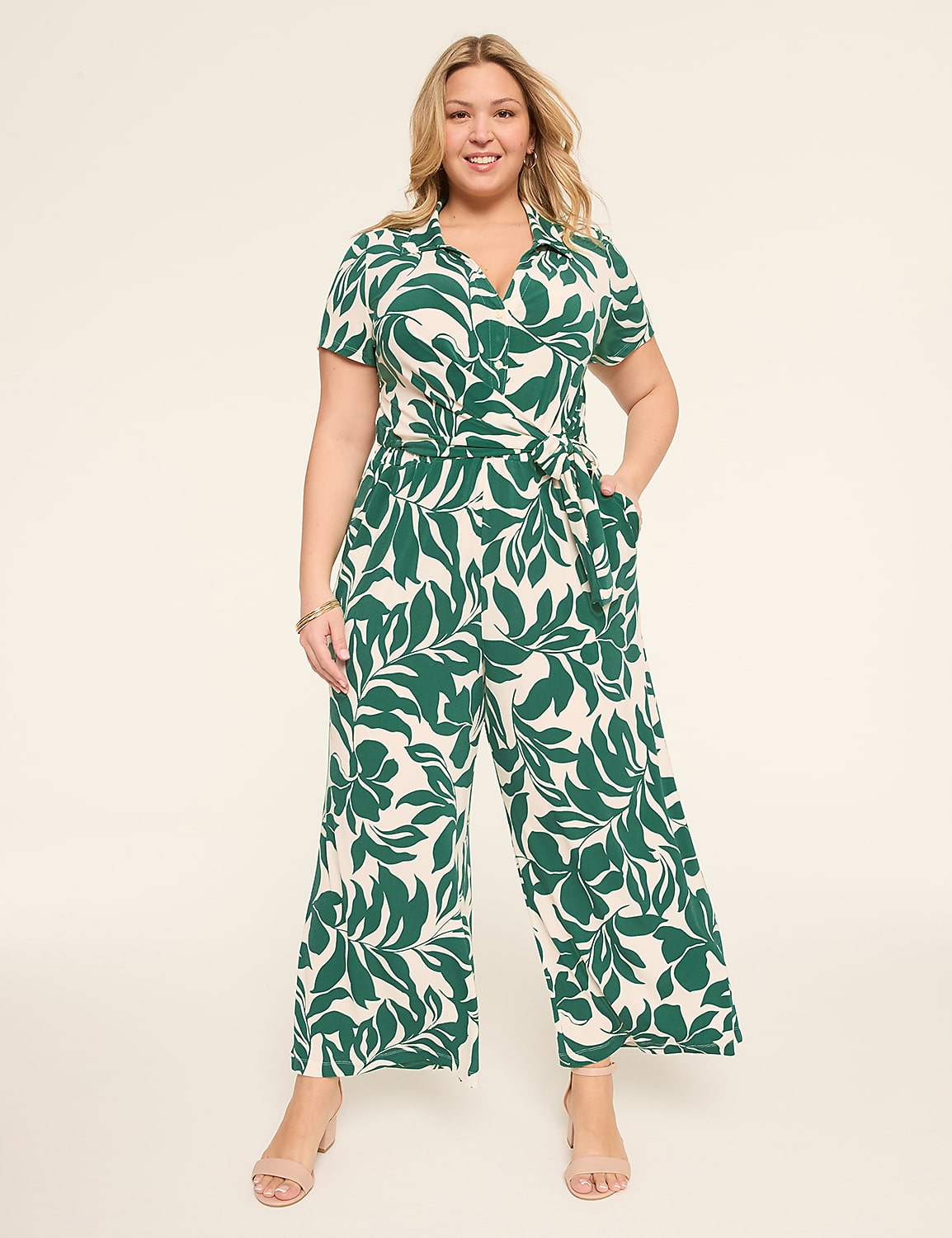 Popover Collar Tie-Waist Jersey Jumpsuit Product Image 1