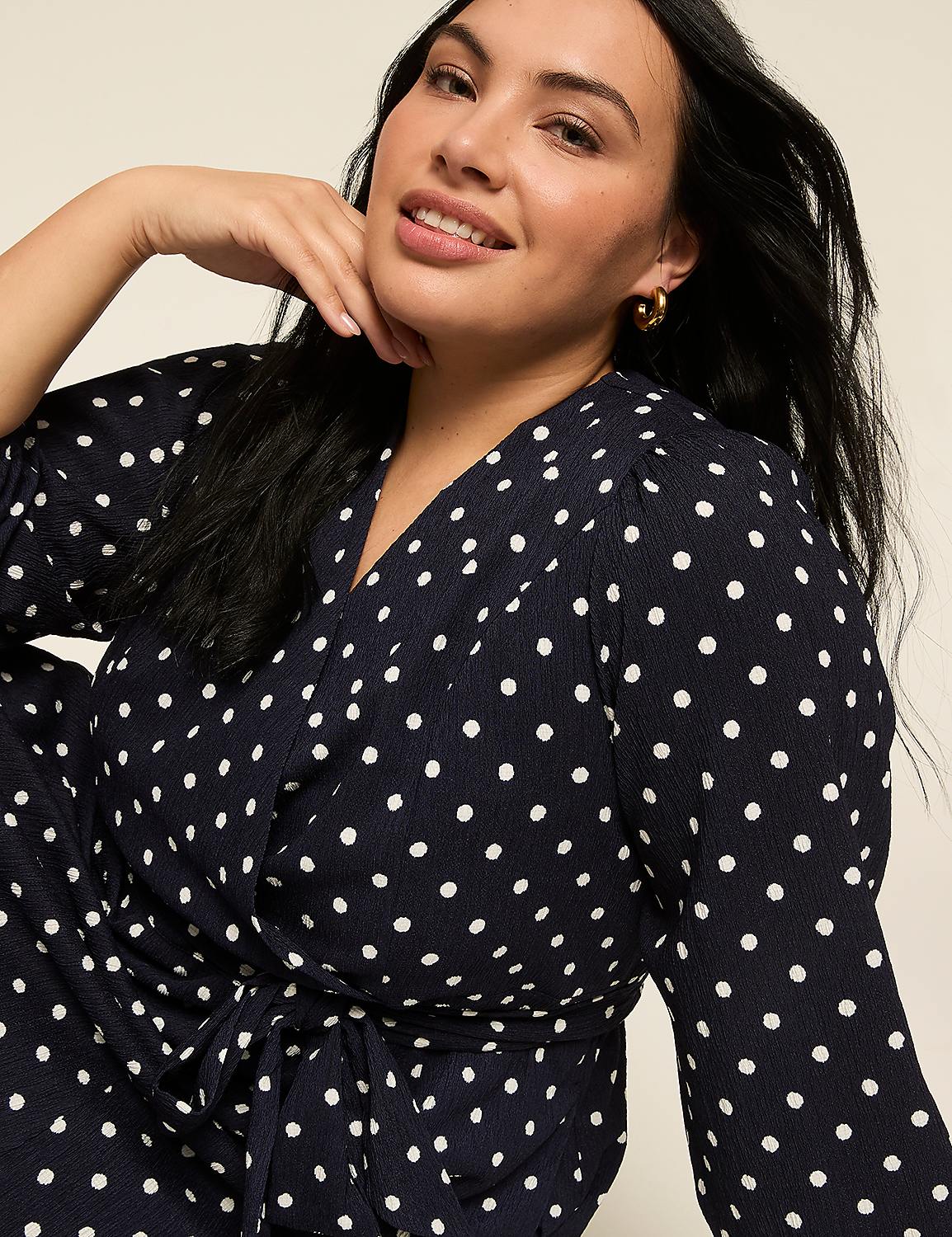 Lena Long-Sleeve Surplice-Neck Midi Dress Product Image 3