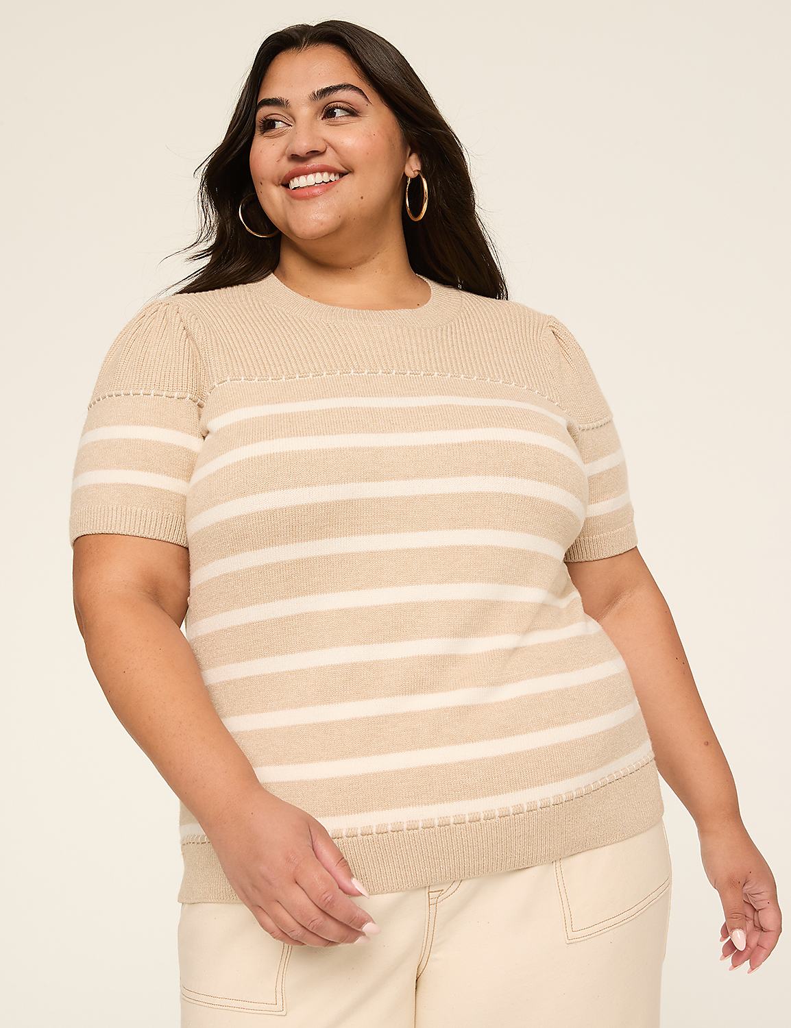 Elbow Sleeve Round Neck Sweater Product Image 1