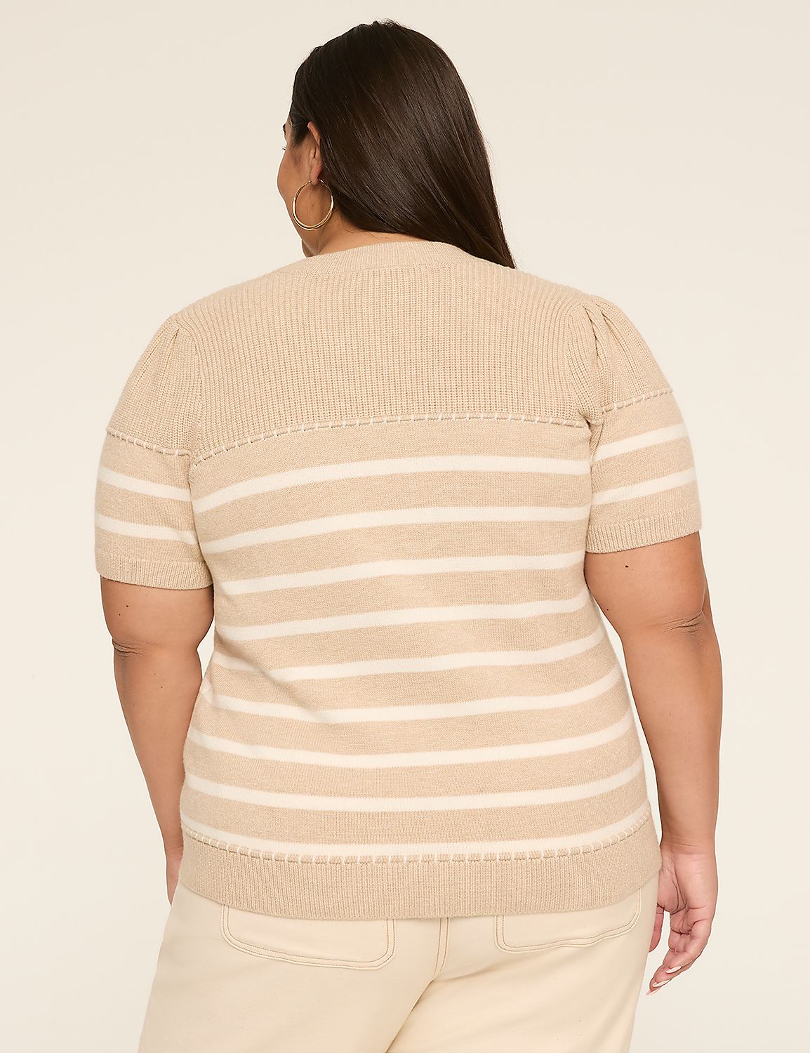 Elbow Sleeve Round Neck Sweater Product Image 2