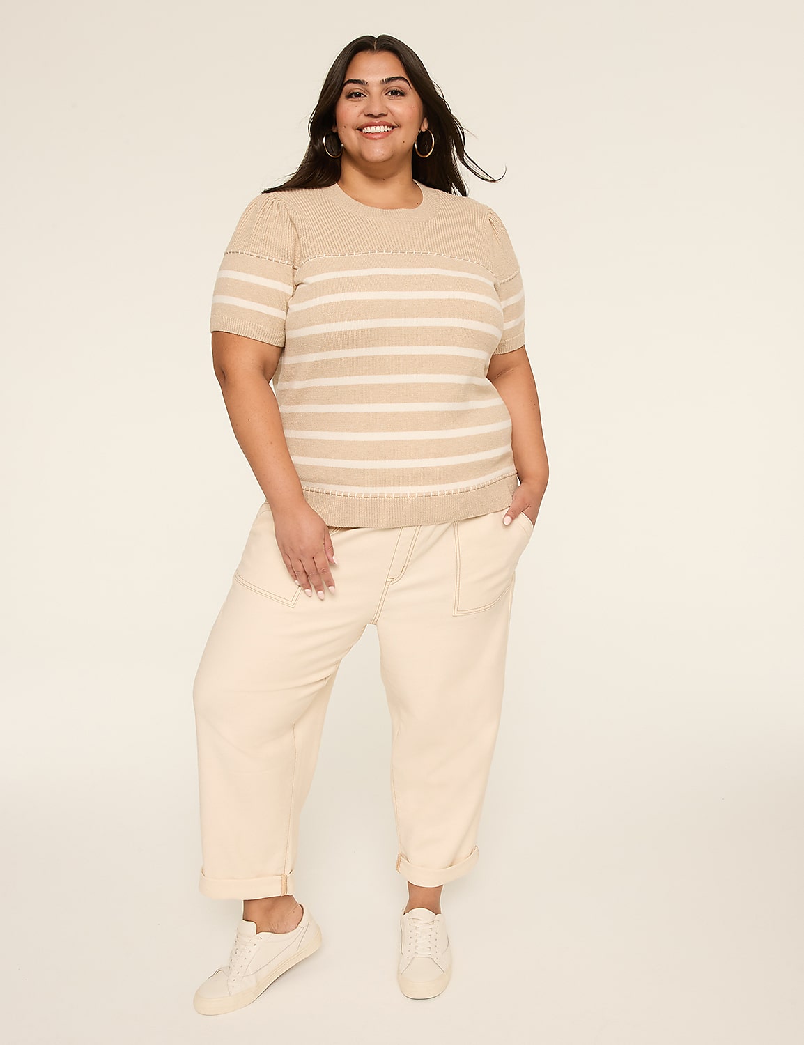 Elbow Sleeve Round Neck Sweater Product Image 3