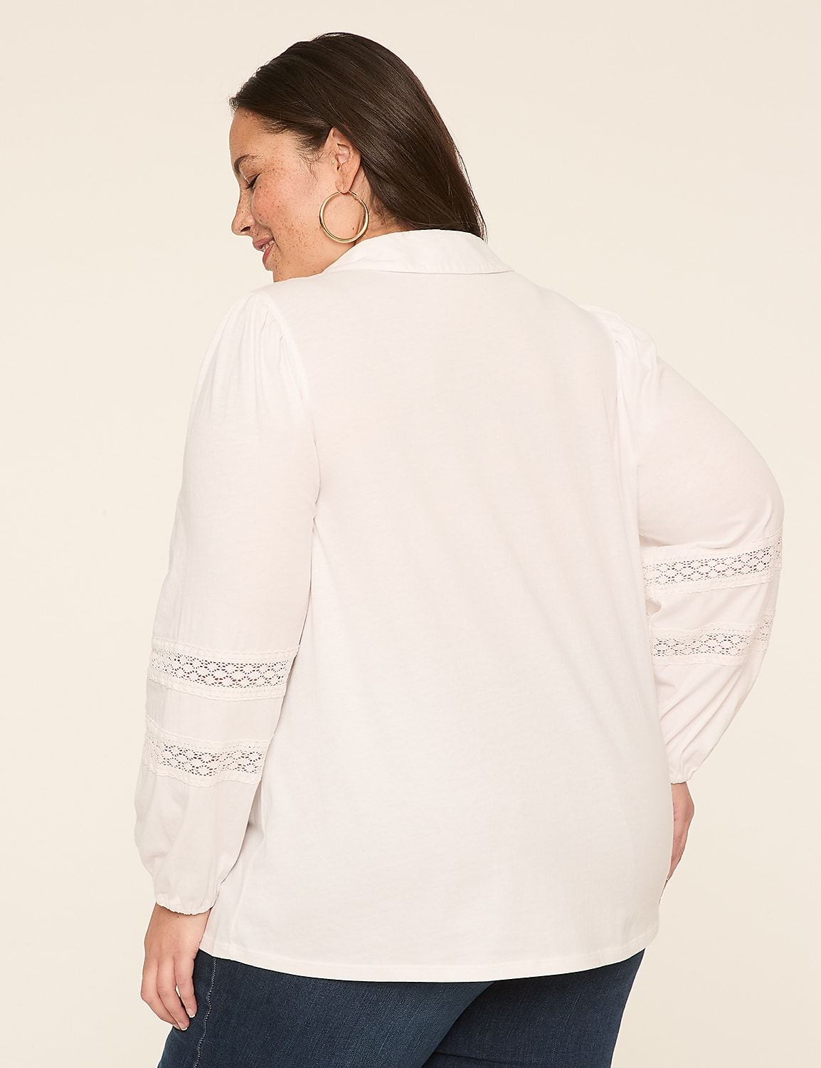 Long-Sleeve Notched Collar Top Product Image 2