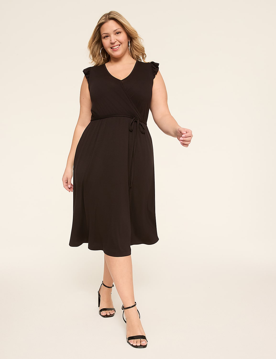 Surplice-Neck Flutter-Sleeve Midi Dress Product Image 1