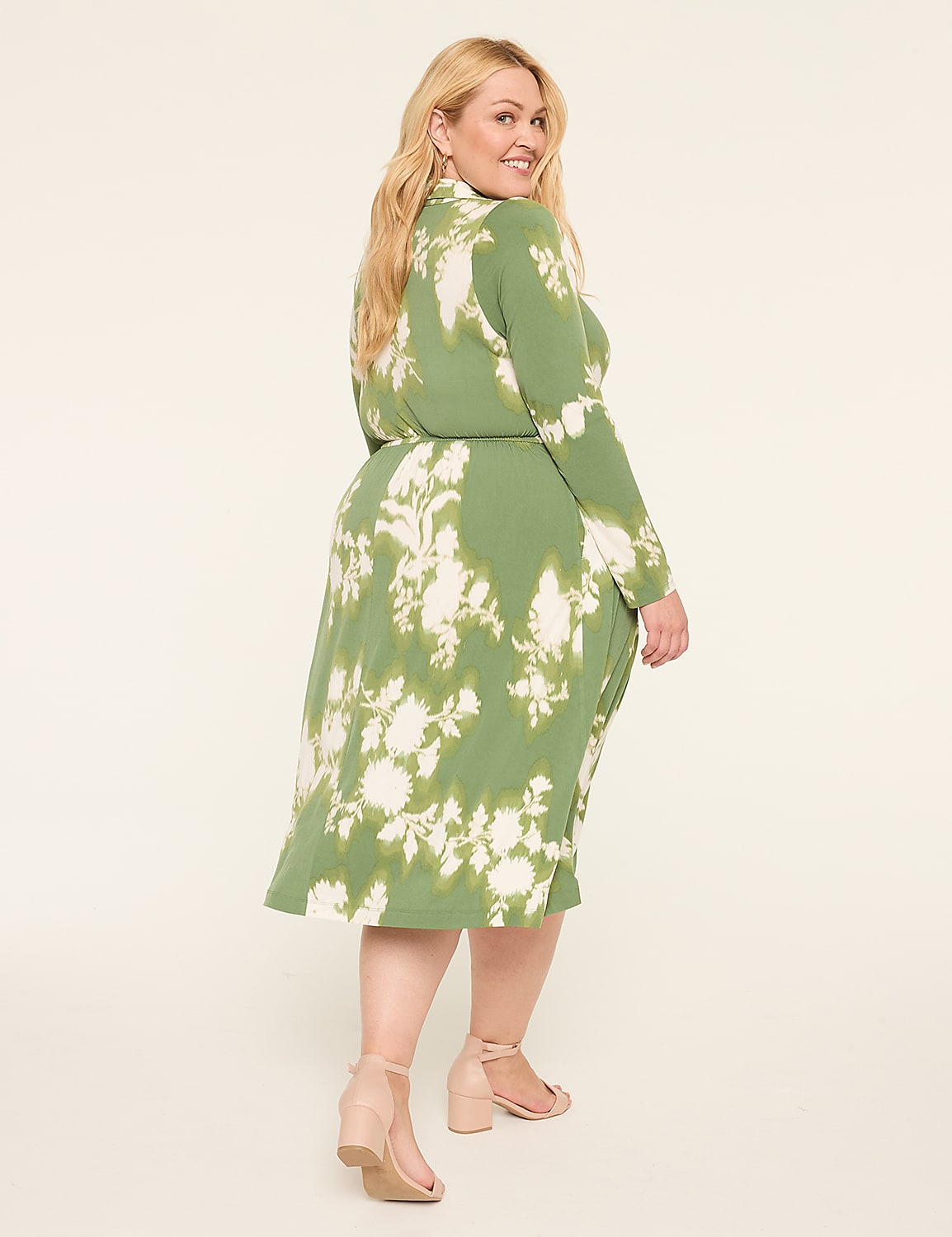 Long-Sleeve Faux-Wrap Jersey Dress Product Image 2