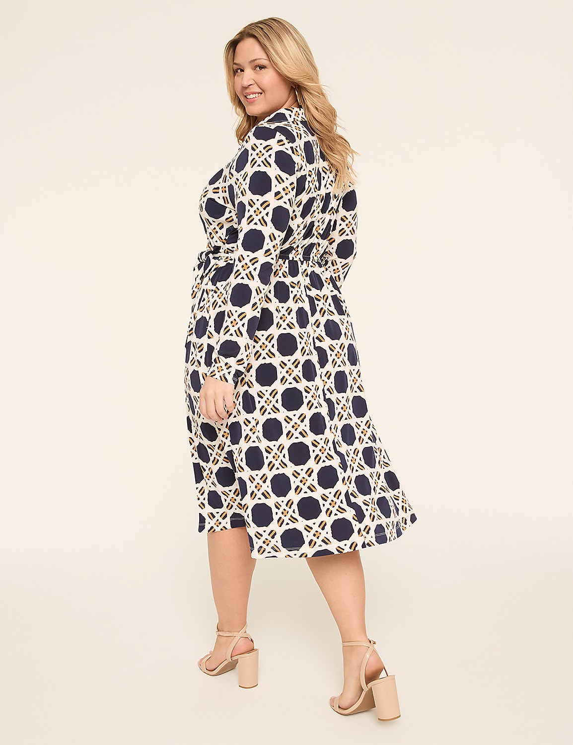Long-Sleeve Faux-Wrap Jersey Dress Product Image 2