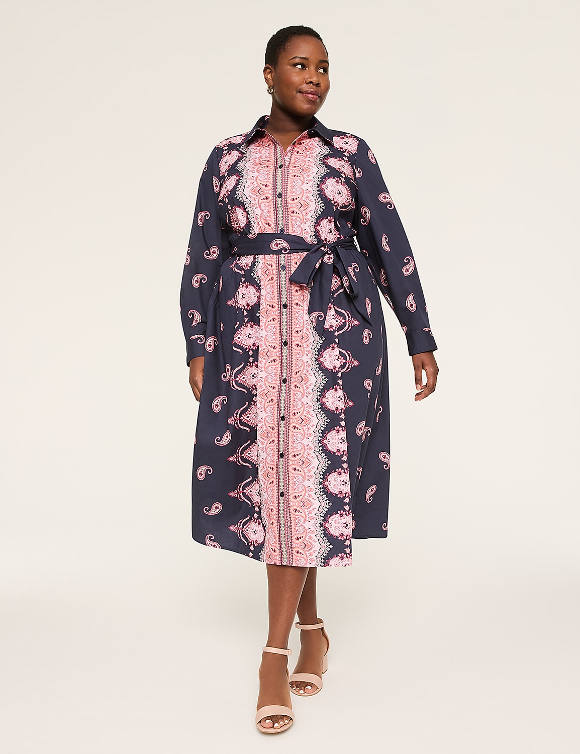 Long-Sleeve Midi Shirt Dress Product Image 1