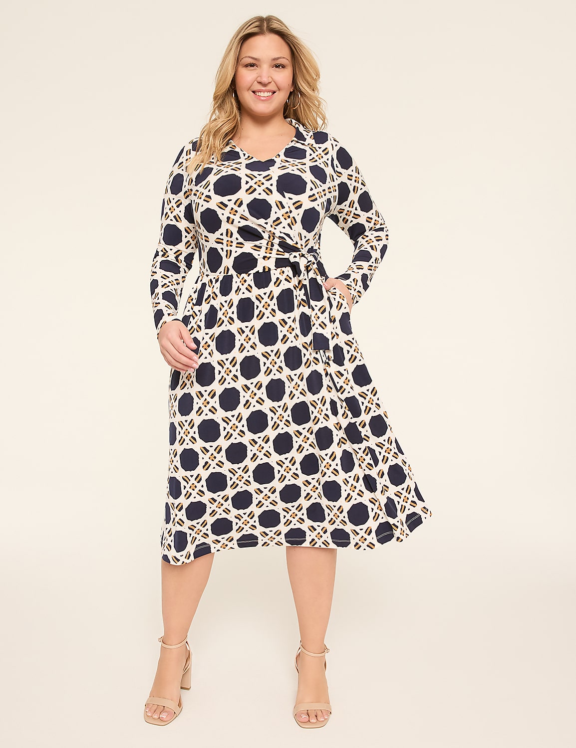 Long-Sleeve Faux-Wrap Jersey Dress Product Image 1