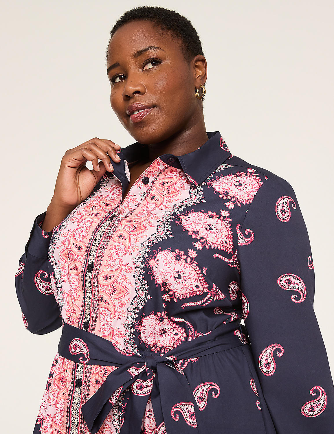 Long-Sleeve Midi Shirt Dress Product Image 3