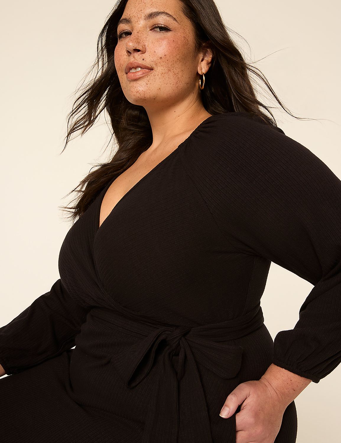 Long-Sleeve Wrap Midi Dress Product Image 3