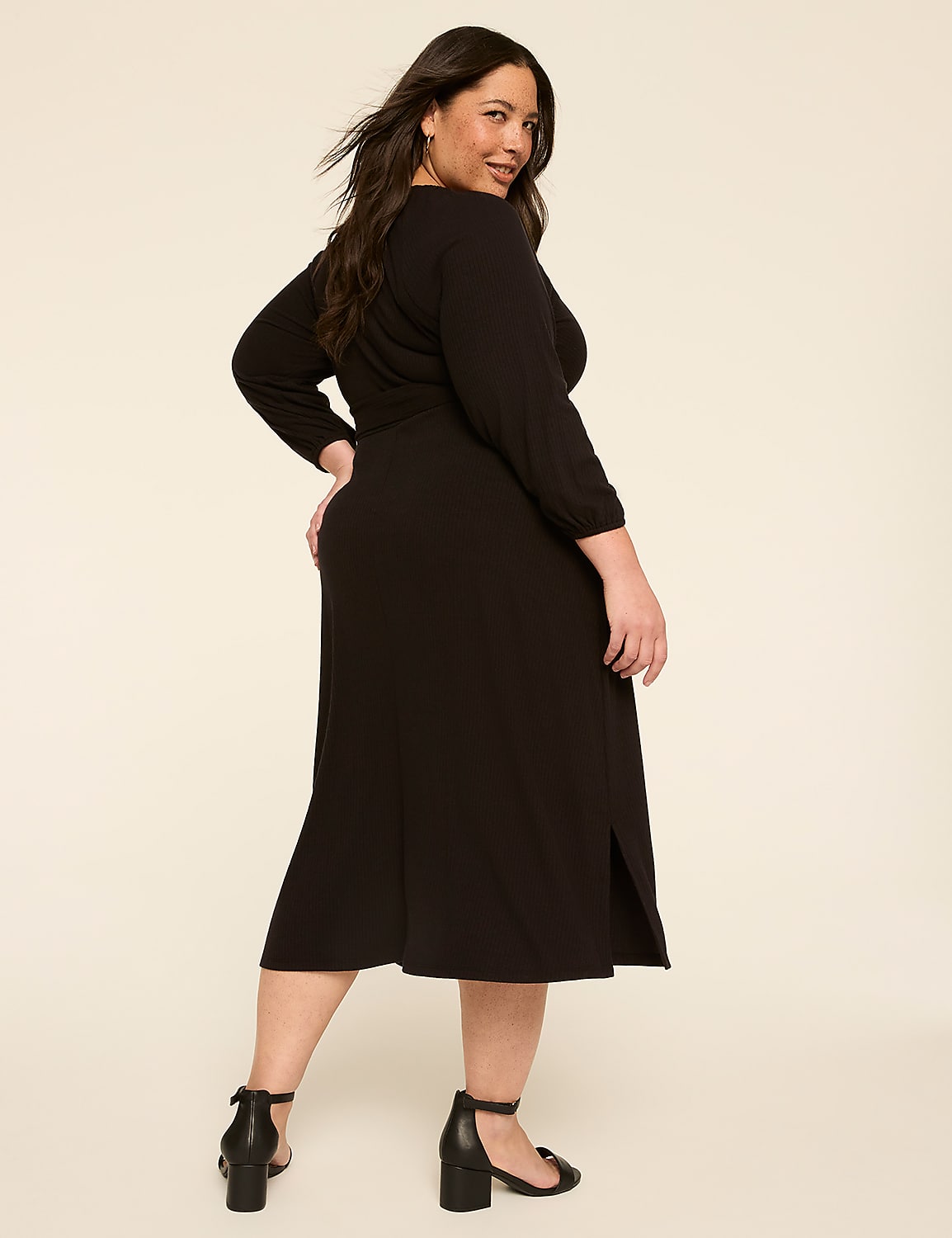 Long-Sleeve Wrap Midi Dress Product Image 2