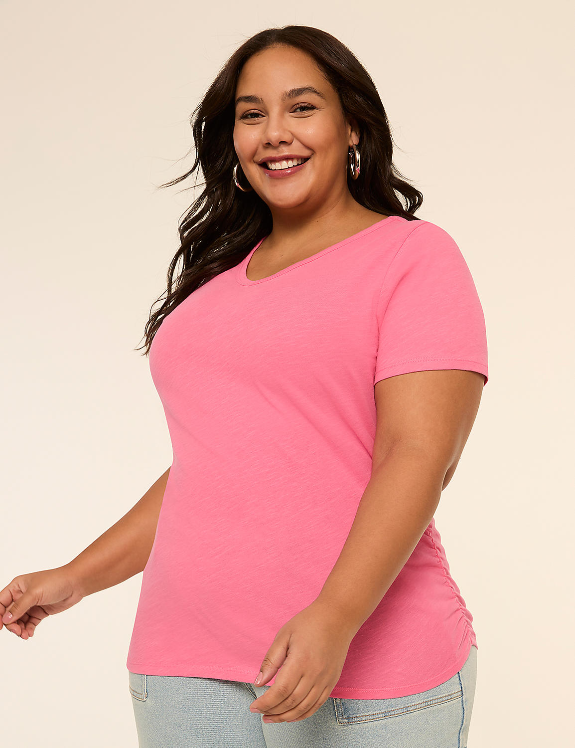 Short-Sleeve V-Neck Side-Ruched Tee Product Image 1