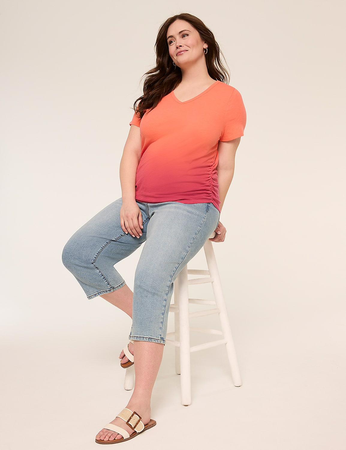 Short-Sleeve V-Neck Side-Ruched Tee Product Image 5