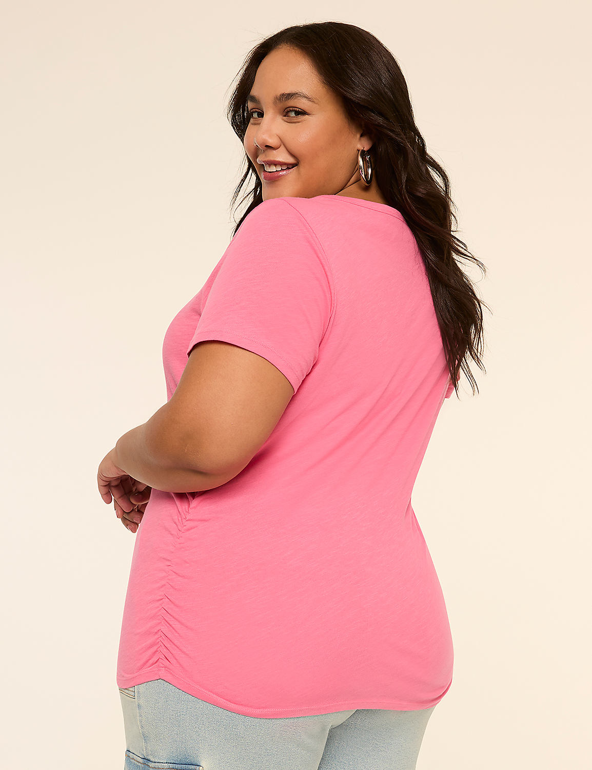 Short-Sleeve V-Neck Side-Ruched Tee Product Image 6