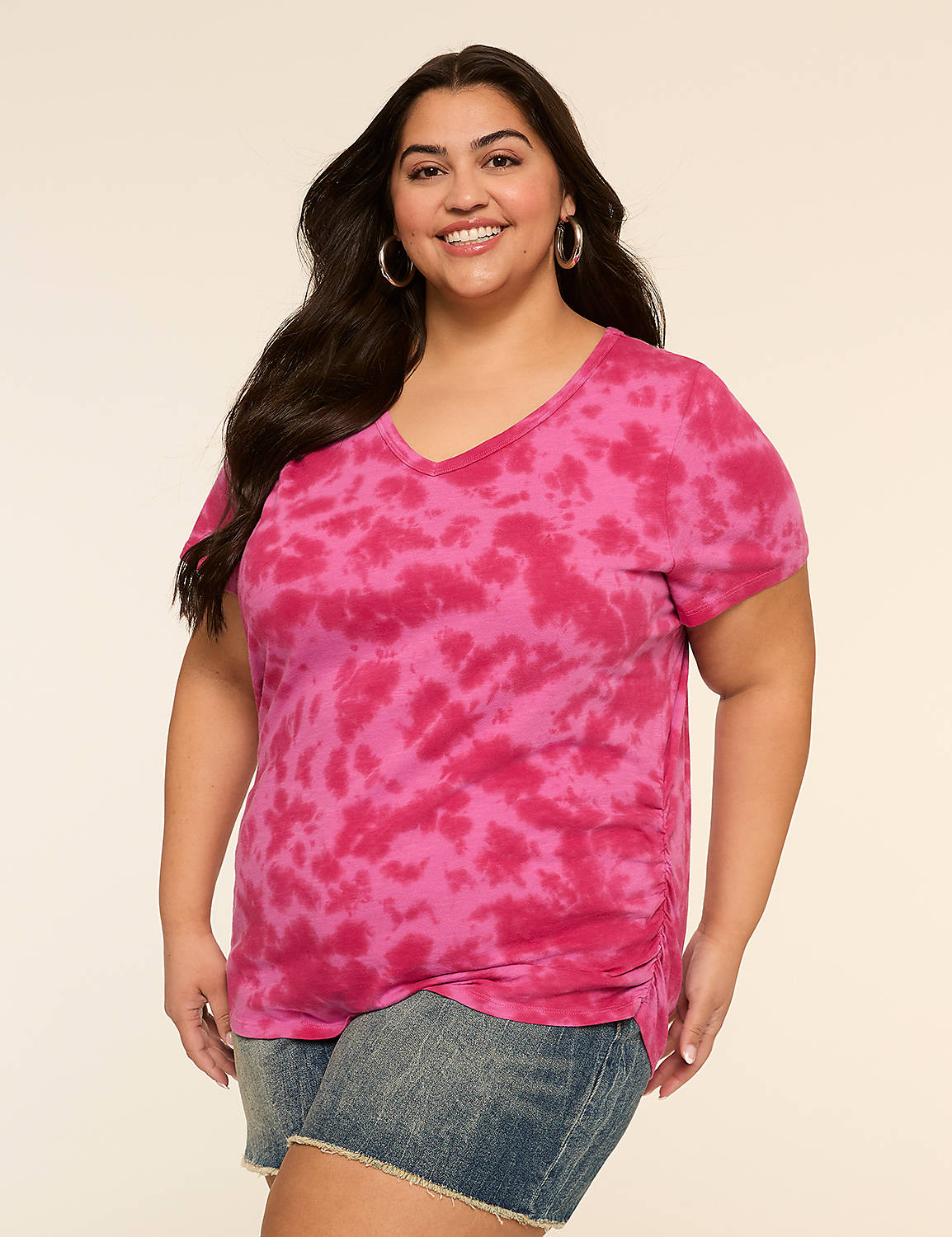 Short-Sleeve V-Neck Side-Ruched Tee Product Image 1