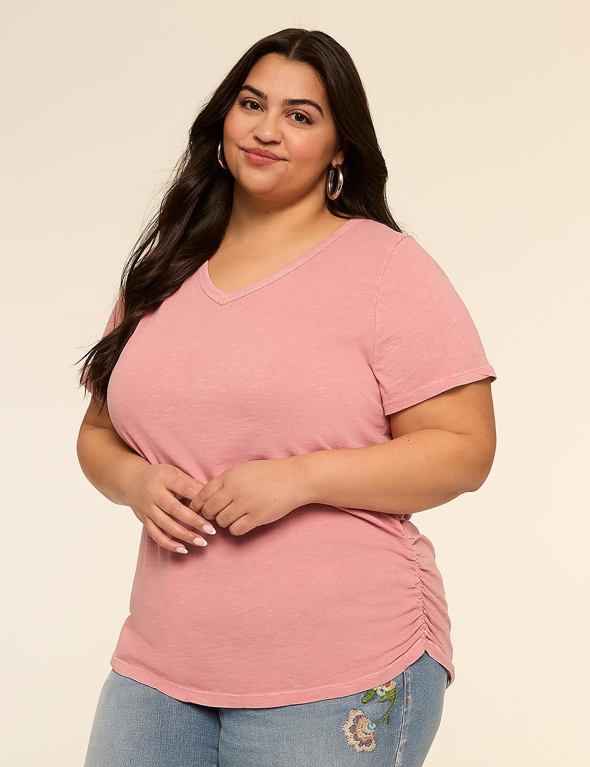 Short-Sleeve V-Neck Side-Ruched Tee Product Image 1