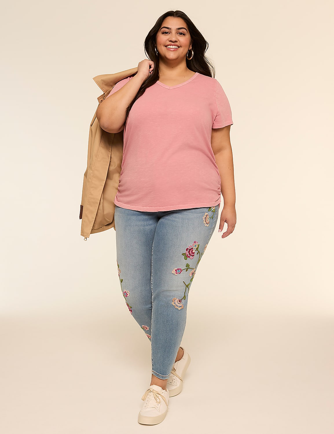 Short-Sleeve V-Neck Side-Ruched Tee Product Image 3