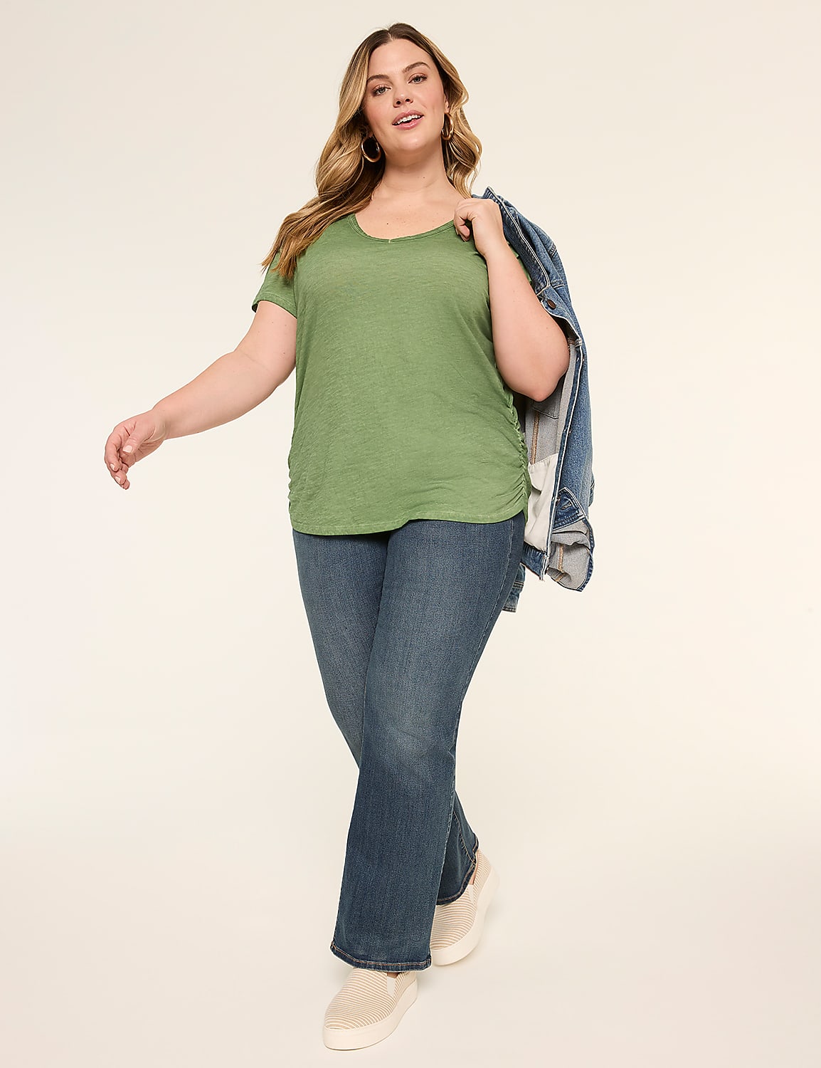 Short-Sleeve V-Neck Side-Ruched Tee Product Image 3