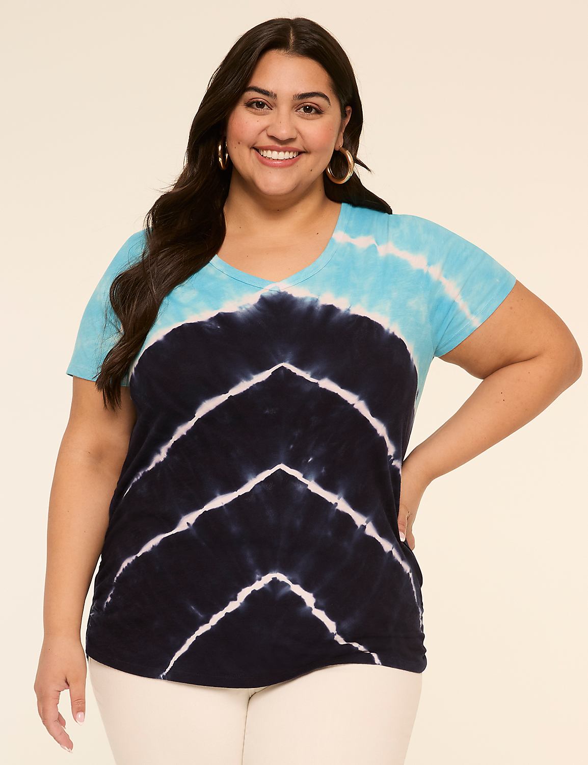 Short-Sleeve V-Neck Side-Ruched Tee Product Image 1