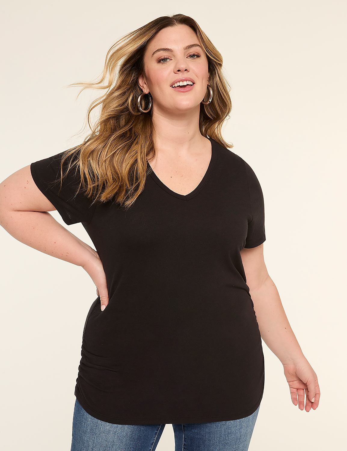 Short-Sleeve V-Neck Side-Ruched Tee Product Image 1