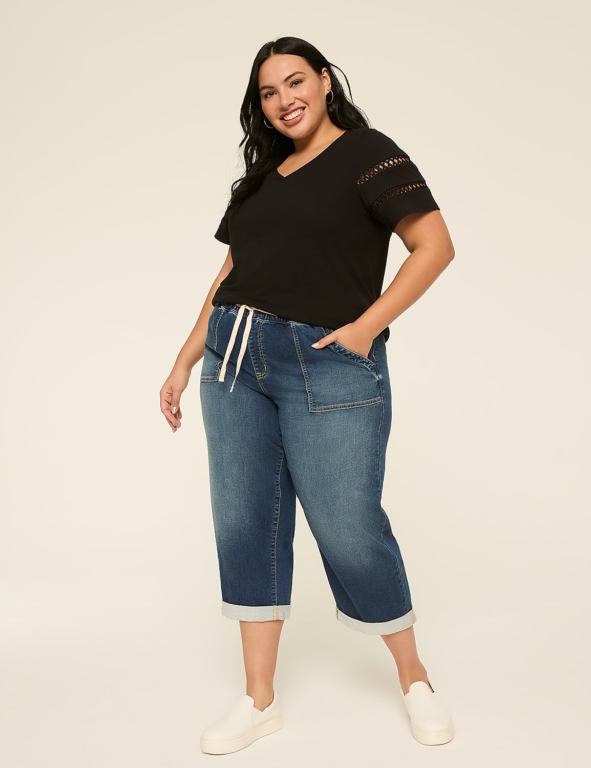 Cloud Knit Pull-On Denim Capri Product Image 3